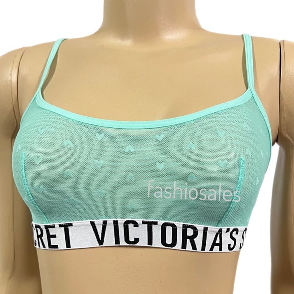 Victorias Secret Unlined Sexy Sheer Hearts Mesh bralette bra Green Xsmall
